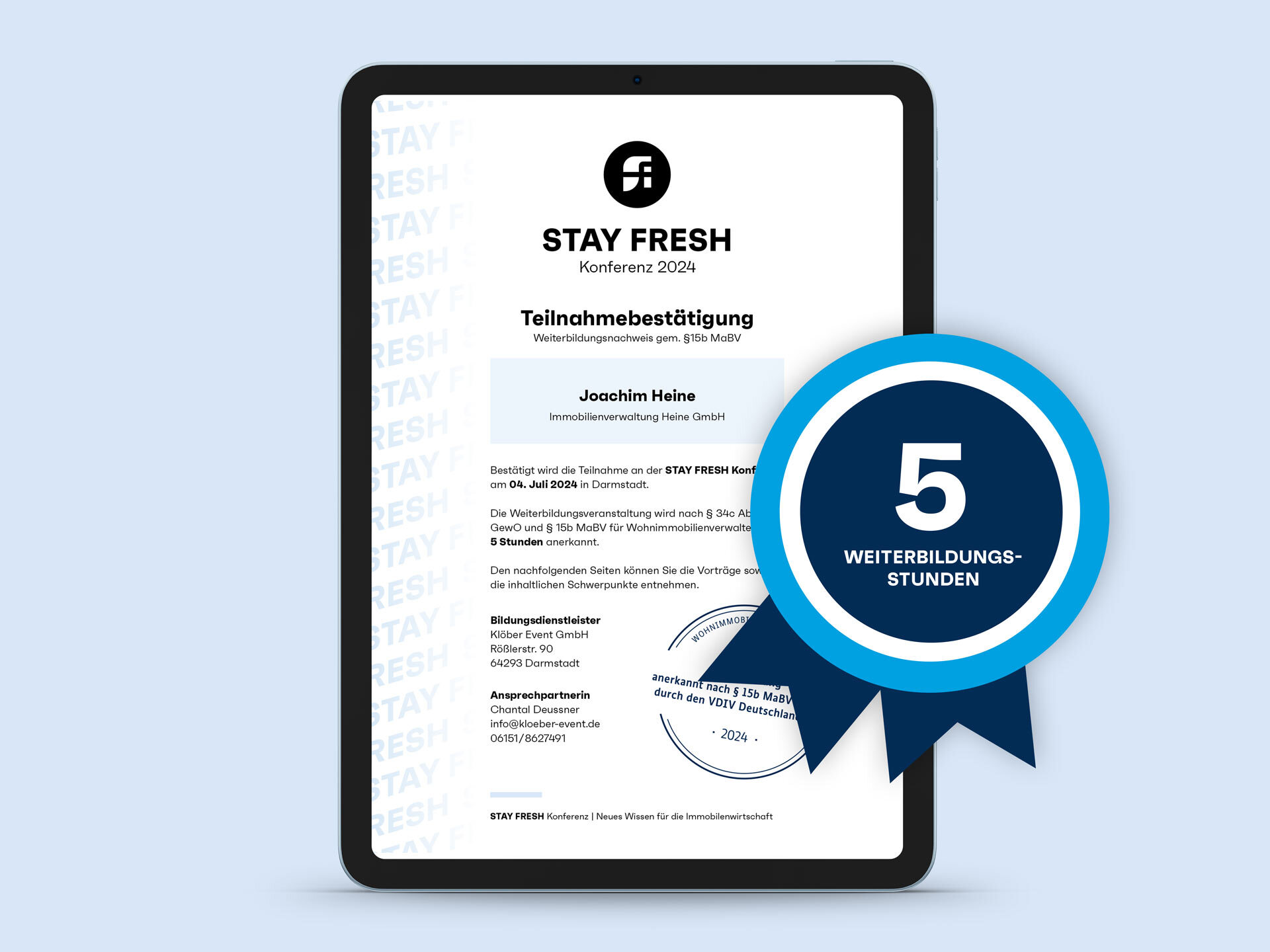 Zertifikat ipad mockup blue
